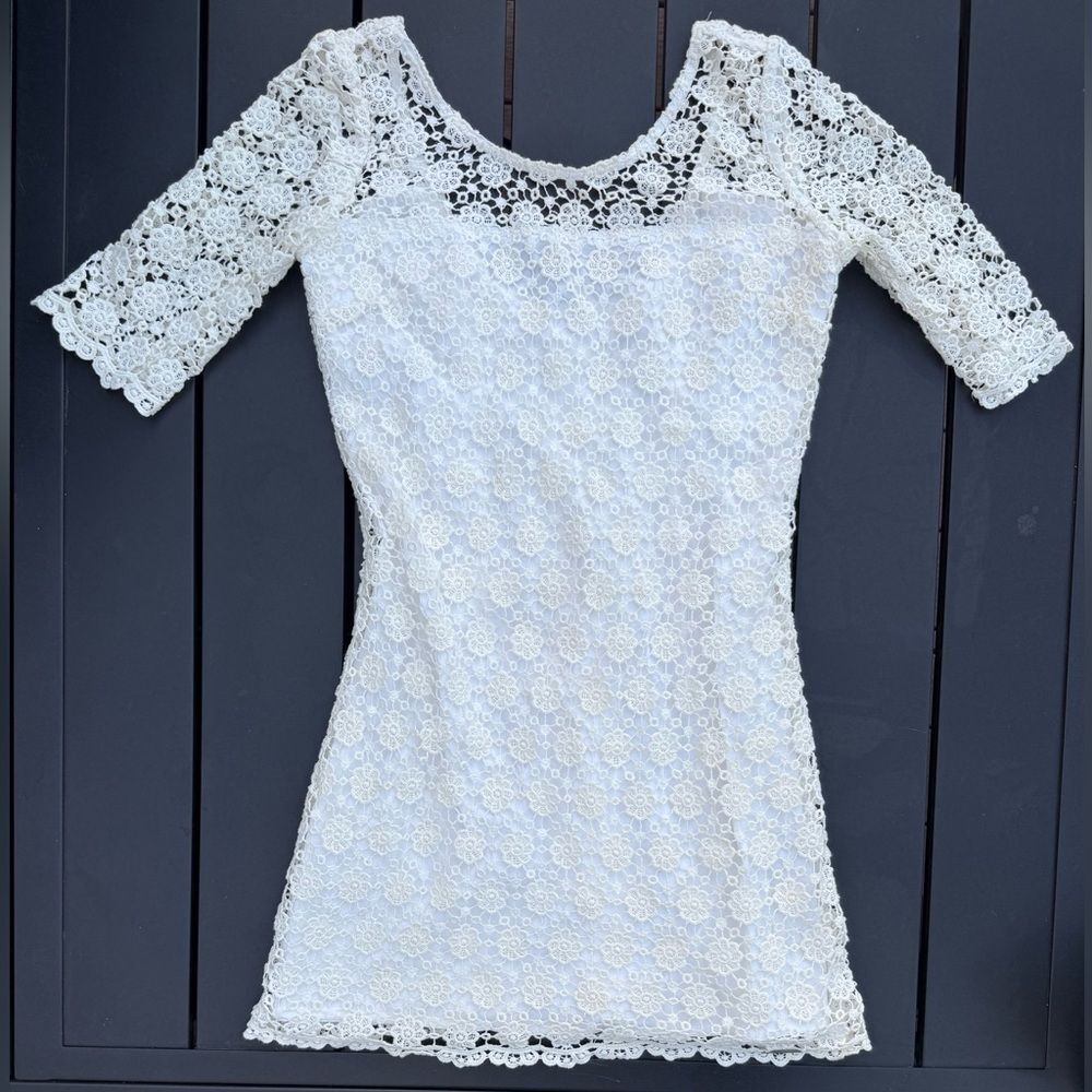 Abercrombie & Fitch White Cream Lace Dress Fitted Floral Crochet Women’s 00